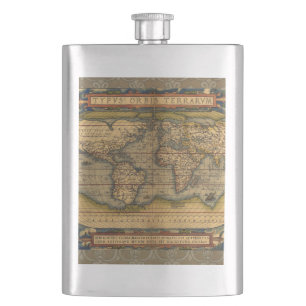 World Map Antique Ortelius Europe Travel Hip Flask