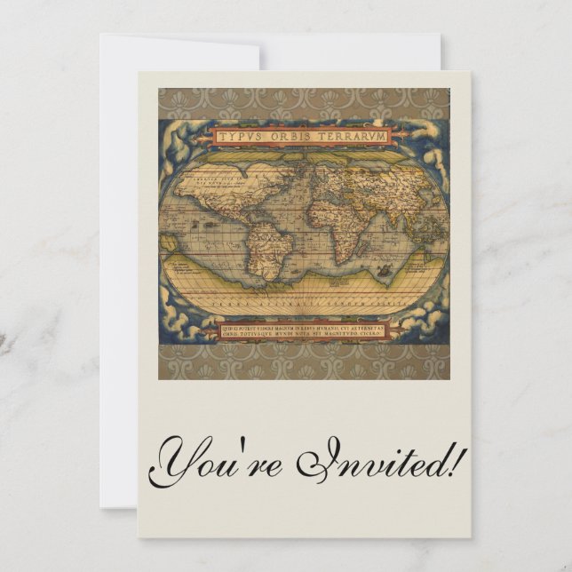 World Map Antique Ortelius Europe Travel Invitation (Front)