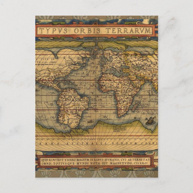 World Map Antique Ortelius Europe Travel Postcard (Front)