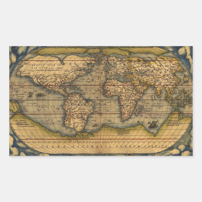 World Map Antique Ortelius Europe Travel Rectangular Sticker (Front)