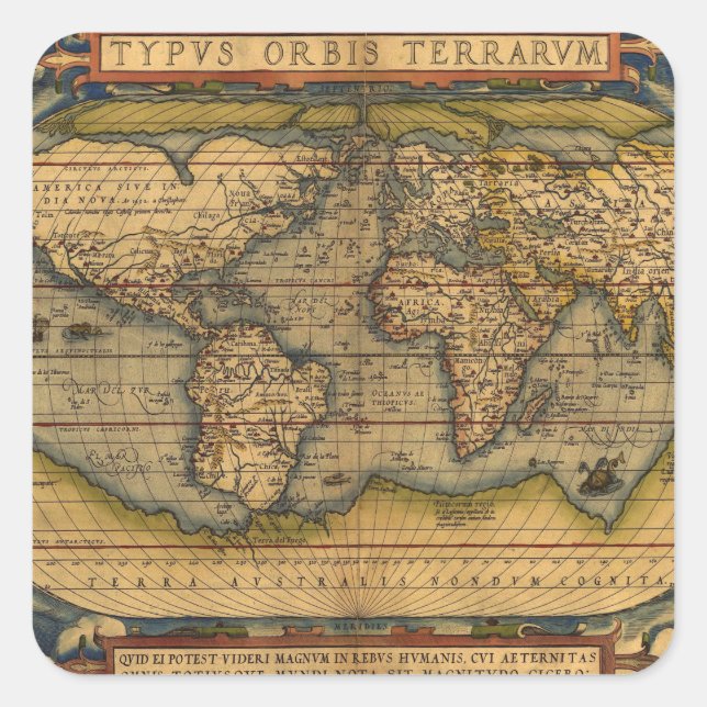 World Map Antique Ortelius Europe Travel Square Sticker (Front)