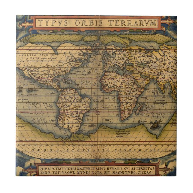 World Map Antique Ortelius Europe Travel Tile (Front)