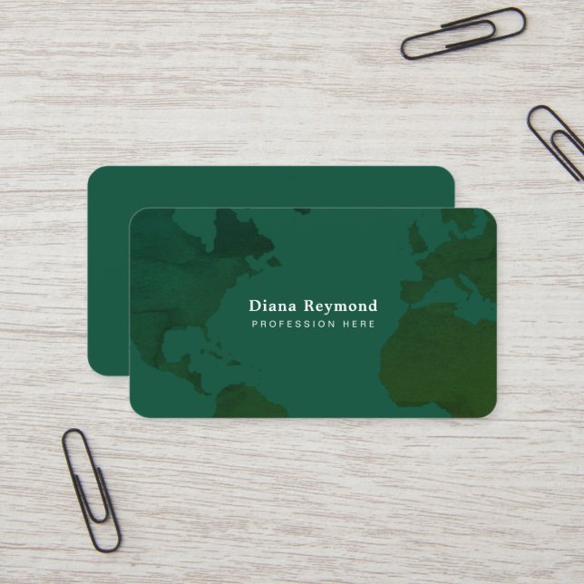 World Map, Atlas, Global Green Business Card (Front/Back In Situ)