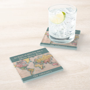 World Map Atlas Travel Lover's Glass Coaster