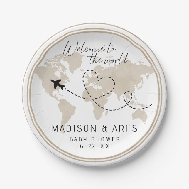 World Map Baby Shower Paper Plates (Front)