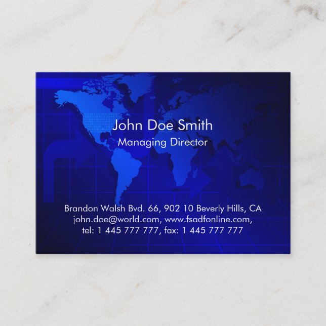 World Map Background Business Card (Front)