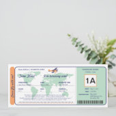World Map Birthday Boarding Pass Ticket Invitation (Standing Front)