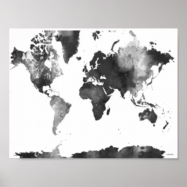 WORLD MAP BLACK and WHITE Poster (Front)
