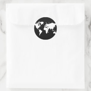 world map black/white classic round sticker