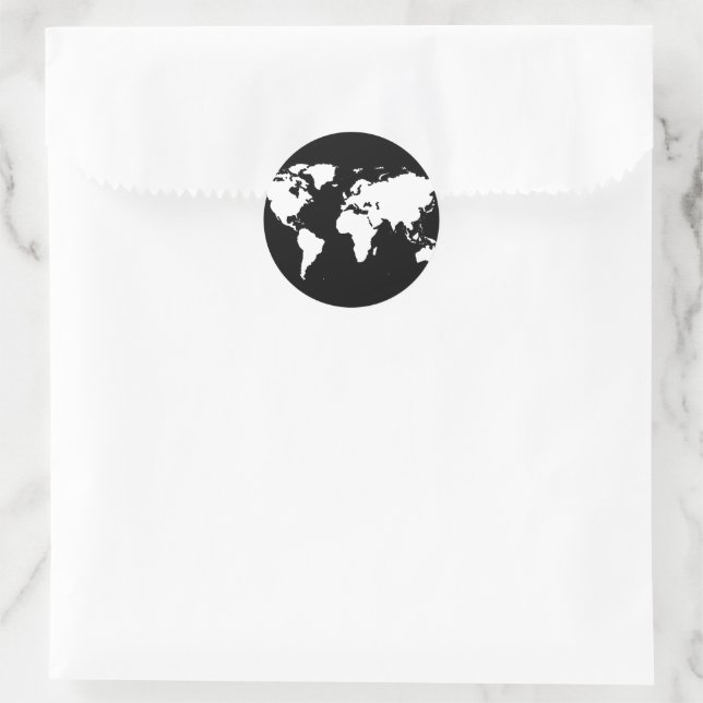 world map black/white classic round sticker (Bag)