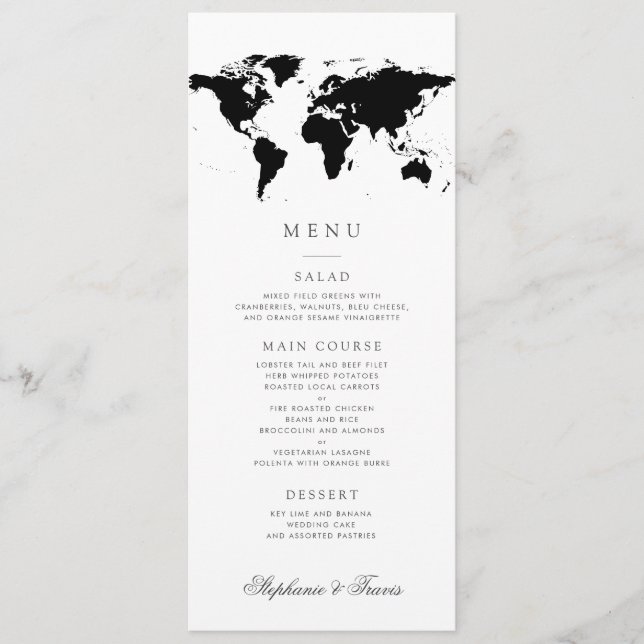 World Map Black White Editable Colours Menu (Front)