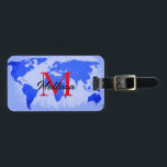 World Map Blue Monograms Traveller Name 2023 Luggage Tag<br><div class="desc">Monogrammed initial and also personal details like name,  address,  phone number and email all of which you can edit in blue world map background. Designed with simple,  elegant and trendy colours!</div>