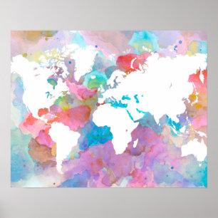 World Map Blue Pink Design 48 Poster