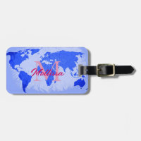 World Map Blue Pink Monograms Traveller Name Gift