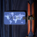 World Map Blue travel Custom Monogram Name Luggage Tag<br><div class="desc">An elegant and modern bag-tag identifier...  an excellent design to identify your suitcase at the airport...  the world map.
A great design to identify your belongings. The map of the World.</div>