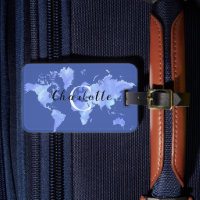 World Map Blue travel Custom Monogram Name