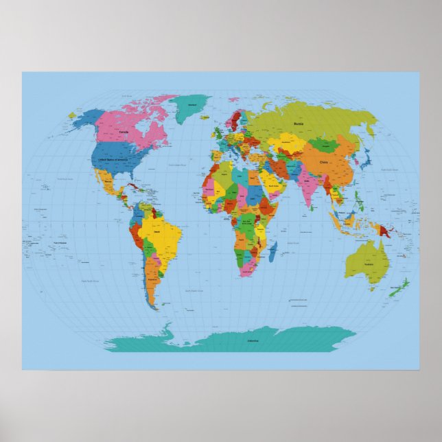World Map Bright Poster (Front)