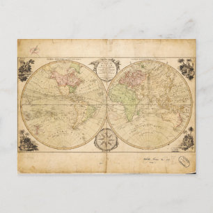 World Map by Carington Bowles (1791) Postcard