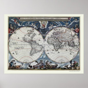 World Map by Joan Blaeu - 1664 Poster