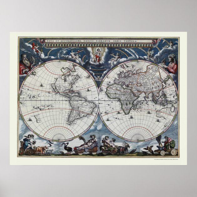 World Map By Joan Blaeu - 1664 Poster | Zazzle