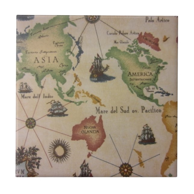 World Map Ceramic Tile (Front)