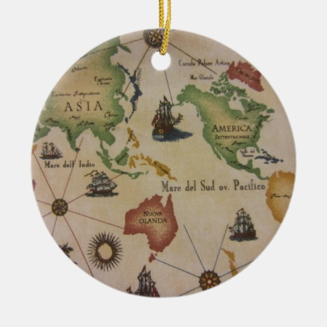 World Map Ceramic Tree Decoration (Front)