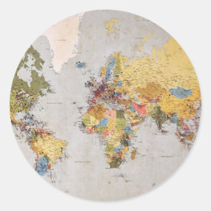 world map classic round sticker