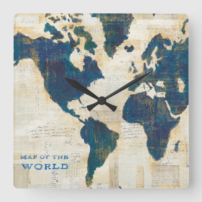 World Map Collage Square Wall Clock (Front)