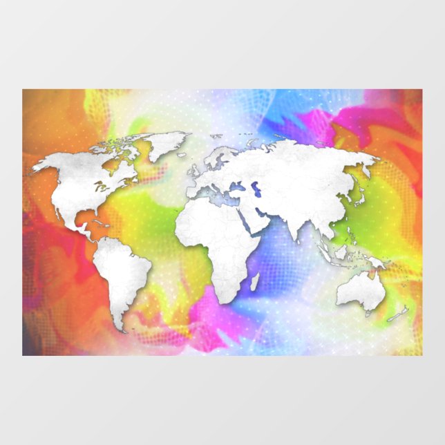 World Map Colourful Bright Yellow Pink White (Sheet)