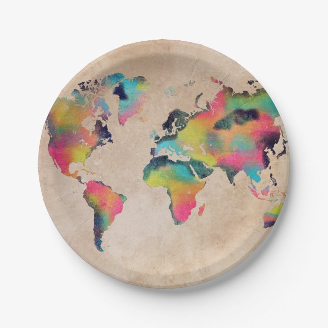 world map colours paper plate (Front)