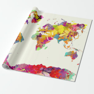 world map colours wrapping paper