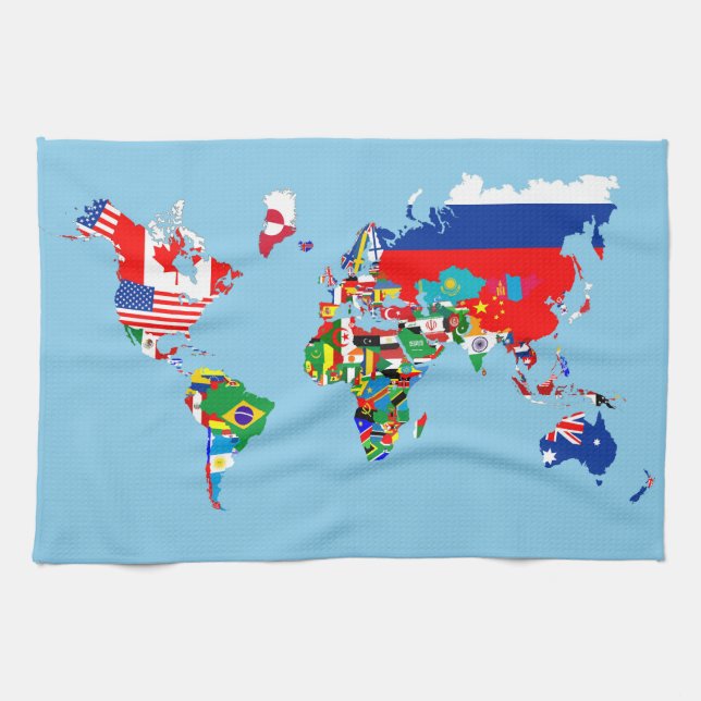 world map country flag symbol silhouette tea towel (Horizontal)