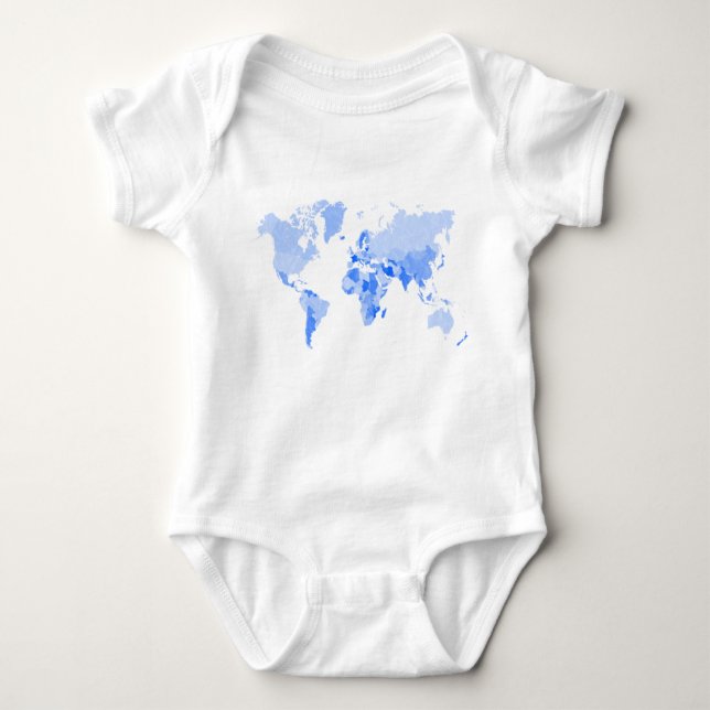 World Map Crumpled Pale Blue Baby Bodysuit (Front)