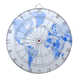 World Map Crumpled Pale Blue Dartboard