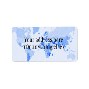 World Map Crumpled Pale Blue Label