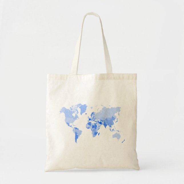 World Map Crumpled Pale Blue Tote Bag (Front)