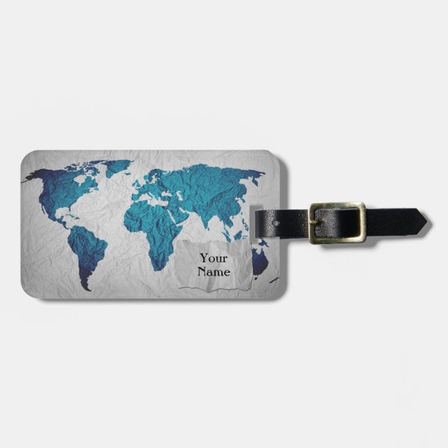 world map | Crushed paper Luggage Tag (Front Horizontal)