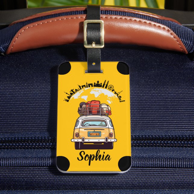World Map Customisable Travel Luggage Tag (Front Insitu 2)