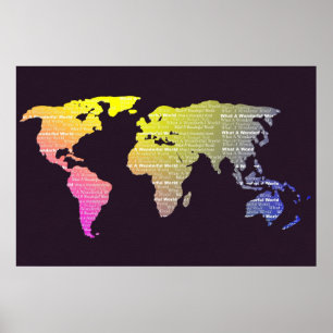 World Map Decorative Typography Rainbow Poster