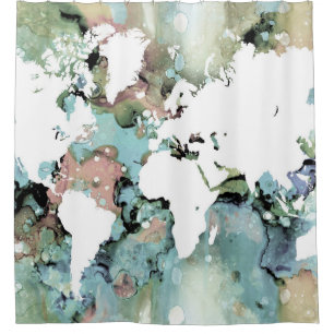 World Map Design 96 green Shower Curtain