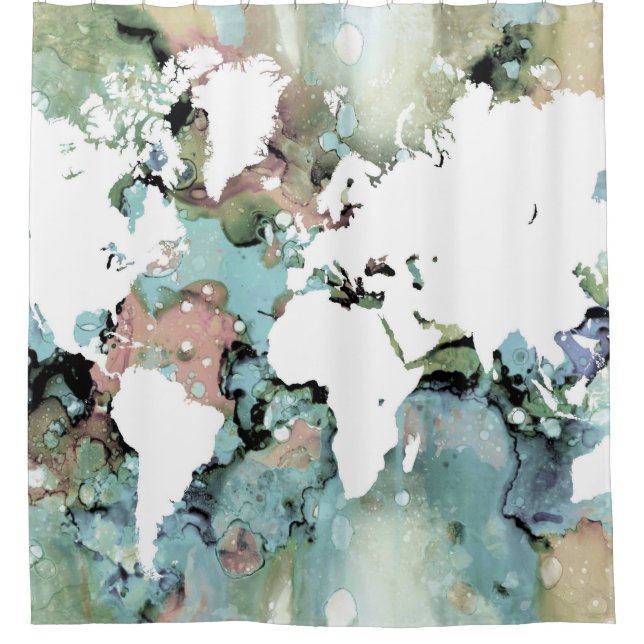 World Map Design 96 green Shower Curtain (Front)