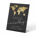 World Map Destination Wedding Gold Black Welcome