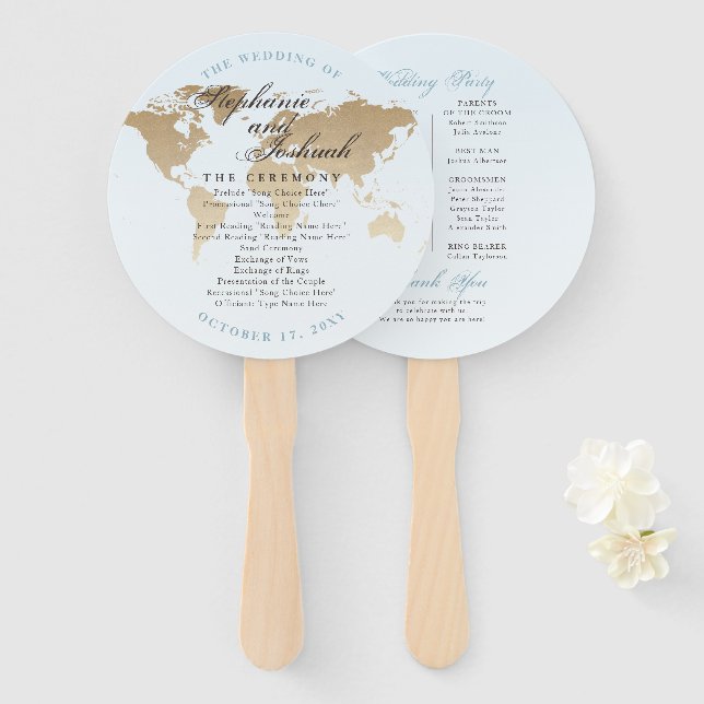 World Map Destination Wedding Program Fan (Front and Back)