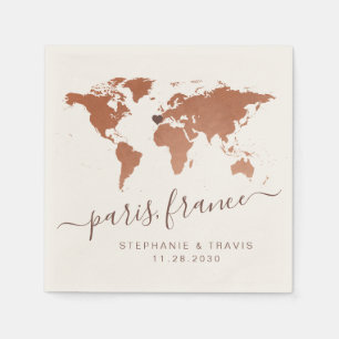 World Map Destination Wedding Rust Copper Napkin