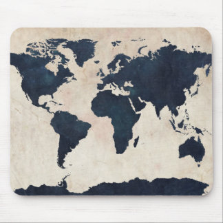 World Map Distressed Navy Mouse Pad
