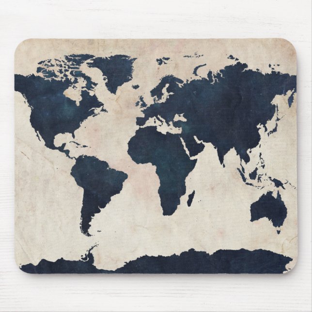 World Map Distressed Navy Mouse Pad (Front)