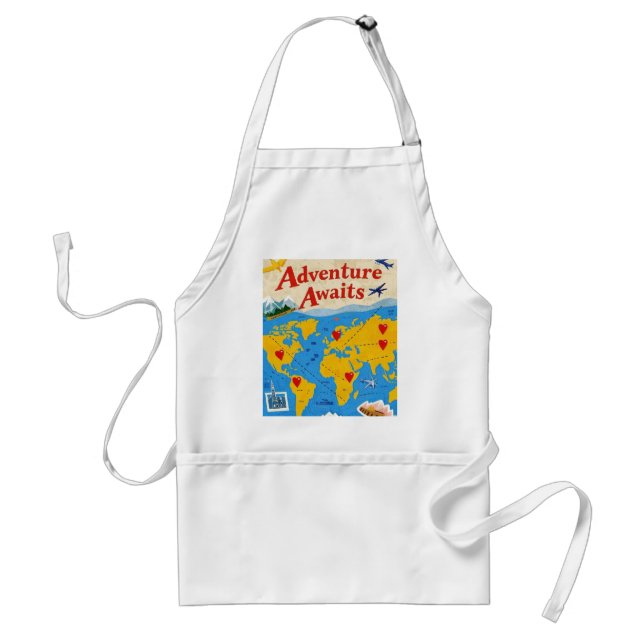 World map dotted with heart pins and landmarks standard apron (Front)