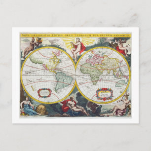 World Map, early 18th century (coloured engraving) Postcard