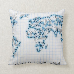 World Map   Electronic Microchip Circuits Cushion