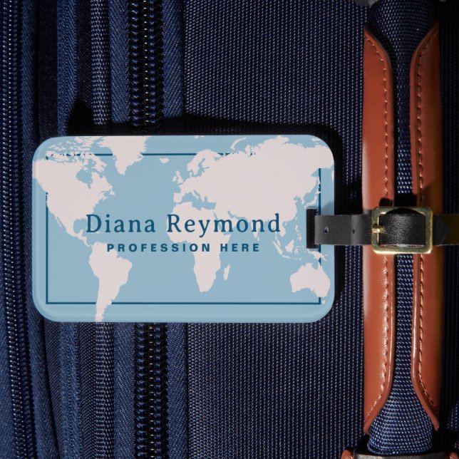 World Map Elegant Light Blue  Luggage Tag (Front Insitu 4)